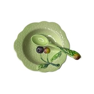 Carlton Ware Green Cherry Preserve Dish and Spoon, Vintage